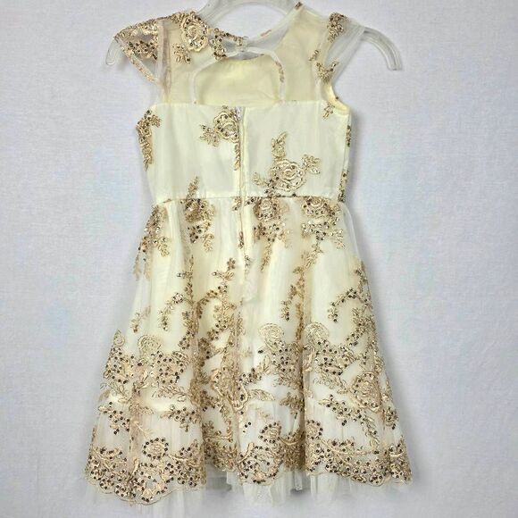 Rare Editions Girls Dress Size 8 Ivory Gold Sequin Lace Tulle Party Dress Rhines - Picture 8 of 12